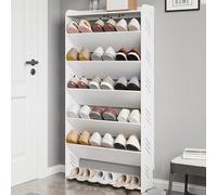 Zapatero estrecho que ahorra espacio para armario, organizador de zapatos de plástico de madera con deflector anticaídas, almacenamiento elegante para entrada, pasillo, sala de estar, dormitorio (60 x