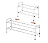 Zapatero extensible de 2 niveles, organizador de almacenamiento ajustable para zapatos, estante de metal resistente, estante de pie para entrada, armario y puerta (blanco)