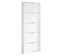 Zapatero moderno de 5 puertas blanco brillo 70cm x 180 x 17 cm
