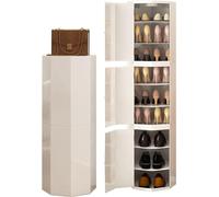 Zapatero giratorio de 360° redondo octágono en torre, armario de torre Lazy Susan, soporte giratorio de metal, soporte vertical de almacenamiento para espacios pequeños (35 cm, blanco, 127 cm)