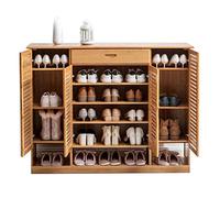 Zapatero grande de bambú con cajones, organizador de almacenamiento de 4 puertas con capacidad para hasta 32 pares de muebles de estilo japonés para entrada y sala de estar, diseño que ahorra espacio