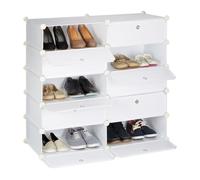 Relaxdays Zapatero, con 10 Compartimentos, Armario Zapatos Grande, Estantería Modular Plástico, DIY, 90x94x37 cm, Blanco