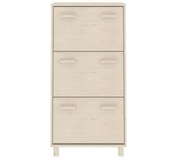 Zapatero Hamar ámbar 59,5 x 35 x 117 cm de madera maciza de pino | 3 puertas abatibles, asas de madera, antipolvo, fijación a la pared incluida