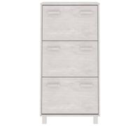 Zapatero Hamar blanco 59,5 x 35 x 117 cm de madera maciza de pino | 3 cajones abatibles, antipolvo, asas de madera, fijación a la pared incluida