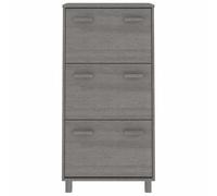 Zapatero Hamar gris claro 59,5 x 35 x 117 cm de madera de pino | 3 cajones abatibles, antipolvo, con asas de madera, requiere montaje