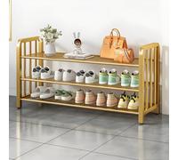 Zapatero independiente de metal, estante de almacenamiento de 3/4/5/6 niveles, diseño que ahorra espacio, para entrada/pasillo, estantes de alambre resistentes (100 x 28 x 53 cm, dorado)