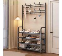 Zapatero independiente negro con perchero para apartamentos pequeños y dormitorios (31,5 x 6/80 x 171 cm), solución de almacenamiento de armario de entrada