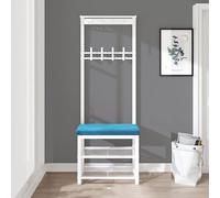 Zapatero industrial con banco, organizador de entrada independiente, perchero con ganchos y estante para soluciones de almacenamiento elegantes en el pasillo