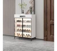Zapatero inteligente con sistema de circulación de aire caliente PTC, zapatero de madera maciza, armario de almacenamiento de zapatos con puerta de vidrio templado, organizador de zapatos (blanco)