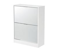 [en.casa] Zapatero Estrecho Mueble Recibidor 2 Puertas Abatibles con Espejo máx. 12 Pares de Calzados Aglomerado 80 x 60 x 24 cm - Blanco