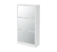 [en.casa] Zapatero Estrecho Mueble Recibidor 3 Puertas Abatibles con Espejo máx. 18 Pares de Calzados Aglomerado 115 x 60 x 24 cm - Blanco