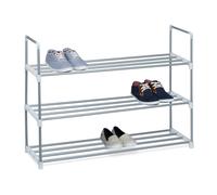 Relaxdays Zapatero Metal, Estantería Zapatos, Estante, 3 Baldas, Metálico, 12 Pares, 1 Ud., 70 x 90 x 30 cm, Plateado