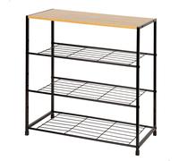 Zapatero Metálico 4 Estantes, 63x30x63 Cm, Negro y Madera