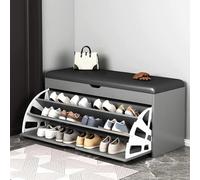 Zapatero Moderno con 3 cajones abatibles y Asiento Acolchado, Banco de Entrada con Tapa elevable, Caja de Almacenamiento, Zapatero Gris, Ideal para Dormitorio, Pasillo, 80 x 30 x 51 cm