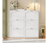 Zapatero moderno ultrafino con puerta abatible, gran espacio de almacenamiento, estantes ajustables y puertas a prueba de polvo, ahorro de espacio para pasillos estrechos y entradas, color blanco, 120