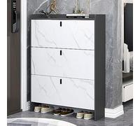 Zapatero moderno y delgado con puertas, organizador de zapatos de entrada independiente, almacenamiento estrecho con estante superior y cubículo, diseño elegante que ahorra espacio para la entrada del