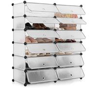 Zapatero modular de 12 cubos con puertas portátil para entrada, pasillo y armario, estantería blanca (95 x 37 x 109 cm)