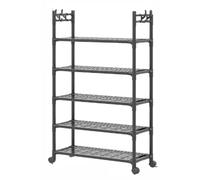 Zapatero modular de plástico con ruedas y ganchos laterales - 5 estantes multifunción para zapatos, abrigos, bufandas - Mueble ahorro de espacio 56 x 104 x 26 cm gris con enganches laterales y ruedas