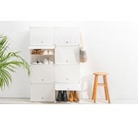 InnovaGoods® Zapatero Modular Portátil, 10 módulos, 18 Compartimentos para 36 pares, Incluye Perchero y Orificios de ventilación, Montaje sin herramientas. mueble zapatero para vestidores, baños, etc.