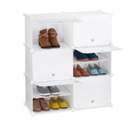 Relaxdays Mueble Zapatero Modular, Organizador Zapatos con Puertas, Estantería Cubo, 12 Compartimentos, Plástico, Blanco