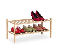 Relaxdays Zapatero Apilable 12 Zapatos, Bambú, 32 x 68,5 x 28 cm, 2 Baldas, Compacto, Mueble Calzado Pasillo, Natural
