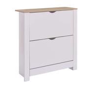 Zapatero, mueble recibidor 2 trampones tivoli melamina blanco y roble 81x74x24 cm