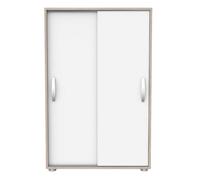 Zapatero multiusos con puertas correderas blanco y roble 106x68x33 cm