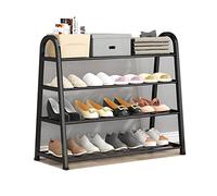 Zapatero negro de 4 niveles para entrada, estante de almacenamiento de zapatos de plástico para 16 pares, organizador de zapatos estable y de pie para pasillo, solución de almacenamiento