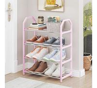 Zapatero, organizador de zapatos, zapatero de 4 niveles, zapatero estrecho, zapatero pequeño para espacio estrecho, estante ajustable para zapatos para almacenamiento de botas y zapatos (rosa)