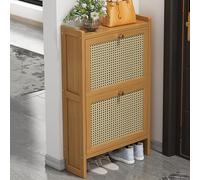 Zapatero organizador - Gabinete de almacenamiento giratorio apilable extraíble con estante vertical ajustable de bambú y puertas abatibles - Unidad independiente de 2/3 cajones