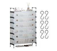 Zapatero Organizador Metalico, 2-7 Niveles Estantería De Zapatos con Reversible Funda Protectora, Estante Zapateros Vertical con 6 Ganchos, Zapatera De Pie Negro(63 cm/24.8 in(7-Tier))