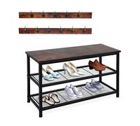 Estante para Zapatos Relaxdays con Perchero, para 6 Pares, HBT: 45 x 80 x 30 cm, con Ganchos, Industrial, Negro/marrón