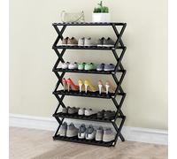 Zapatero plegable de bambú, organizador de almacenamiento de múltiples capas para pasillo, sala de estar, balcón y cocina, versátil diseño negro, solución de almacenamiento de zapatos que ahorra