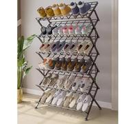 Zapatero plegable de metal que ahorra espacio, estantería independiente de varios niveles para entrada, solución de almacenamiento compacta (negro, 85 x 30 x 122 cm)
