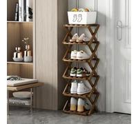 Zapatero Plegable, Organizador Vertical de Zapatos de Bambú Alto para Espacios Pequeños. Multifuncional y estrecho para la Entrada, el Armario, el Dormitorio, el Pasillo, Color Marrón, 6 Niveles.