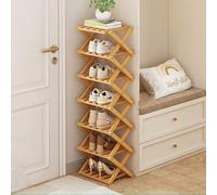 Zapatero Plegable, Organizador Vertical de Zapatos de Bambú Alto para Espacios Pequeños. Multifuncional y estrecho para la Entrada, el Armario, el Dormitorio, el Pasillo, Color Madera, 7 Niveles.
