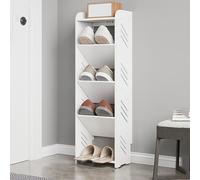 Zapatero que ahorra espacio, organizador de almacenamiento estrecho con deflector anticaídas, plástico de madera duradero, ideal para entrada, pasillo, sala de estar, dormitorio, 28 x 17 x 80 cm