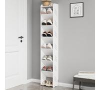 Zapatero que ahorra espacio, organizador de almacenamiento estrecho con deflector anticaídas, plástico de madera duradero, ideal para entrada, pasillo, sala de estar, dormitorio, 28 x 17 x 138 cm