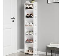 Zapatero que ahorra espacio, organizador de almacenamiento estrecho con deflector anticaídas, plástico de madera duradero, ideal para entrada, pasillo, sala de estar, dormitorio, 28 x 17 x 120 cm