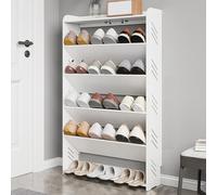 Zapatero que ahorra espacio para armario, organizador de zapatos estrecho con deflector anticaídas, plástico de madera duradero, perfecto para entrada, pasillo, sala de estar, dormitorio, color blanco