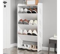 Zapatero que ahorra espacio para armario, organizador de zapatos estrecho con deflector anticaídas, plástico de madera, perfecto para entrada, pasillo, sala de estar, dormitorio, blanco (40 x 17 x 80