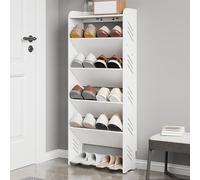 Zapatero que ahorra espacio para armario, organizador de zapatos estrecho con deflector anticaídas, tablero de plástico de madera duradero, ideal para entrada, pasillo, sala de estar, dormitorio