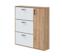 Zapatero recibidor mueble auxiliar estrecho 4 puertas para entrada roble nodi y blanco artik 105x112x24 cm
