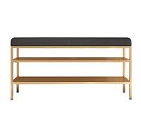 Zapatero rectangular con cojín, estante de 2 niveles, marco de metal, taburete fácil de cambiar zapatos para dormitorio, sala de estar, pasillo, color negro, 100 x 32 x 47 cm