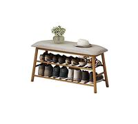 Zapatero, Reposapiés de Concha Que Ahorra Espacio/Material de bambú + Esponja de Alto Rebote + Gabinete de Almacenamiento de Tela de Lino/Gabinete de Zapatos con Gran Capacidad de Carga (90x27x45CM)