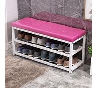 Zapatero resistente para pasillo de entrada, banco zapatero resistente de 3 niveles con asiento acolchado de cuero, banco zapatero moderno que ahorra espacio (rojo rosa 35 x 12 x 18 pulgadas)