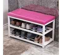 Zapatero resistente para pasillo de entrada, banco zapatero resistente de 3 niveles con asiento acolchado de cuero, banco zapatero moderno que ahorra espacio (rojo rosa 28 x 12 x 18 pulgadas)