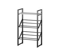 Zapatero simple zapatero organizador de 3 niveles estante de almacenamiento de zapatos ajustable estante de metal con estante de madera para entrada 45/60/31.5 in organizador de zapatero (negro 45 cm