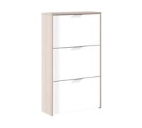 Habitdesign Zapatero 3 Puertas, Zapatero Estrecho, Acabado en Color Blanco Brillo y Roble Canadian, Medidas: 60 cm (Largo) x 113 cm (Alto) x 22 cm (Fondo)