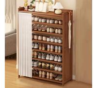 Zapatero Vertical con Cortina de Tela Transpirable, Organizador Zapatos Niveles, Estanteria Zapatos de Bambú con Gancho Redondo for Entrada, Sala, Dormitorio y Balcón